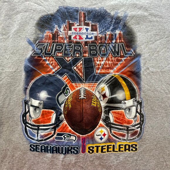 Vtg 2006 Super Bowl XL T-Shirt XL Seahawks Steelers Pittsburgh Seattle NFL - Picture 2 of 7